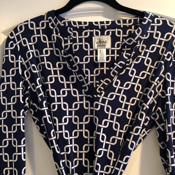DM Collection Navy and White geometric dress - Picture 1 of 2